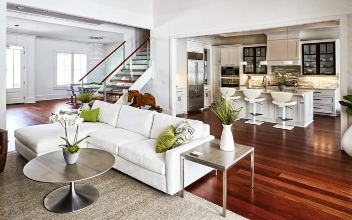 How To Arrange Furniture With An Open Concept Floor Plan - Setting For ... Double sofa furniture for open concept layout